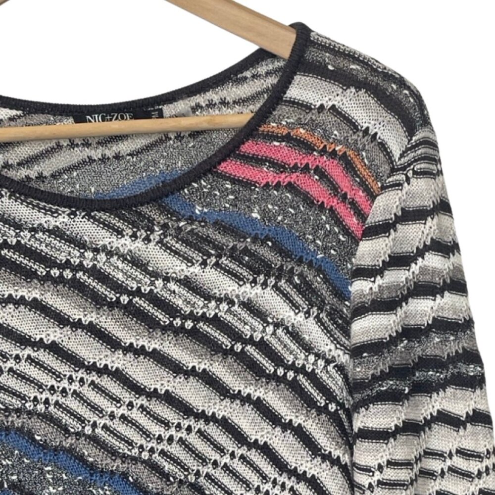 NIC+ZOE | Women's Casual Linen Blend Missoni Style Striped Sweater | SIze PM - Picture 3 of 12